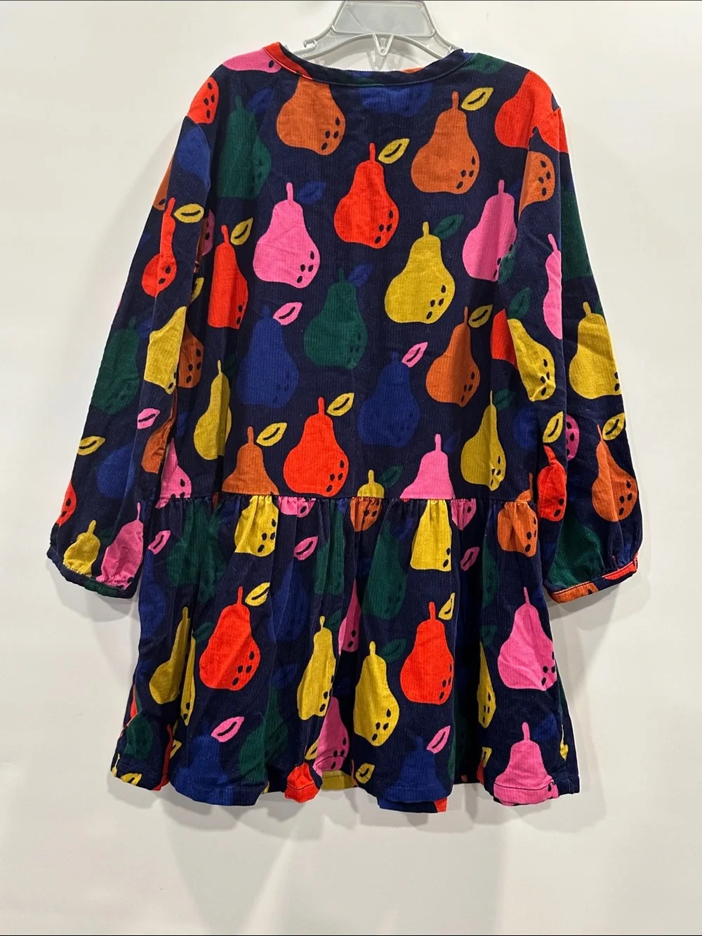 Hanna Andersson Corduroy Dress Long Sleeve Navy Colorful Pear Print Size 120 6/7